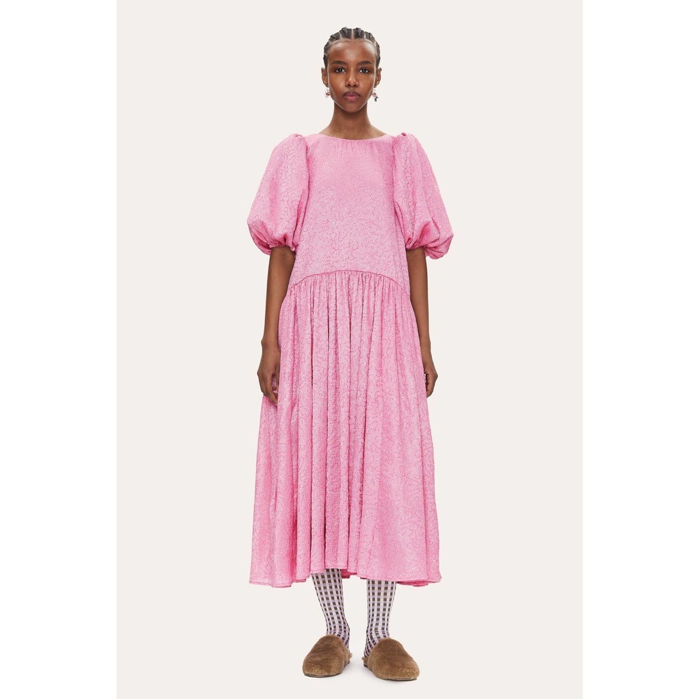 Stine Goya Amelia Dusty Pink Sequin Babydoll Puff Sleeve Midi Dress NWT - Picture 1 of 10